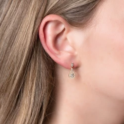 Pear Drop Yellow Gold Diamond Earrings Side Angle View