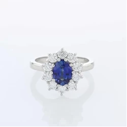 Platinum 1.29ct Oval Sapphire and Diamond Cluster Ring Flat