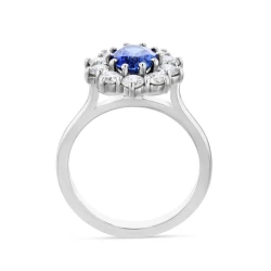 Platinum 1.29ct Oval Sapphire and Diamond Cluster Ring Upright
