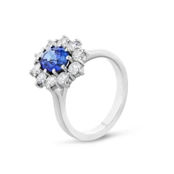 Platinum 1.29ct Oval Sapphire and Diamond Cluster Ring