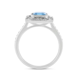 Platinum 1.53ct Octagon Aquamarine & Diamond Miligrain Ring upright profile