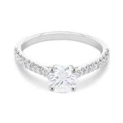 Platinum & 0.83ct Diamond Solitaire Ring with diamond shoulders flat view