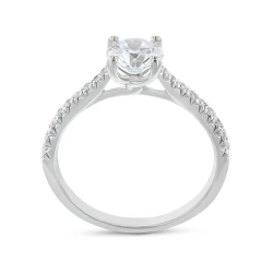 Platinum & 0.83ct Diamond Solitaire Ring with diamond shoulders upright view