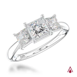 Florentine Platinum and Princess Cut Diamond Three Stone Ring