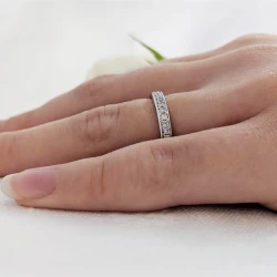 Platinum Memoire Classic Diamond Wedding Ring on hand