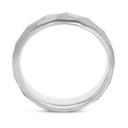 Platinum Satin & Polished 6mm Facet Design Wedding Ring Upright
