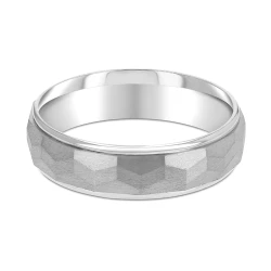 Platinum Satin & Polished 6mm Facet Design Wedding Ring Flat Inside View