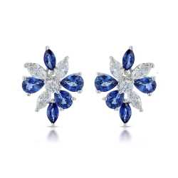 Sapphire and Diamond Cluster Earring in 18ct White Gold