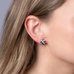 Sapphire and Diamond Cluster Earring in 18k White Gold Side View