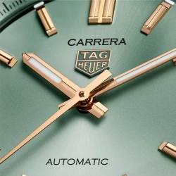 TAG Heuer Carrera Date pastel green dial close up