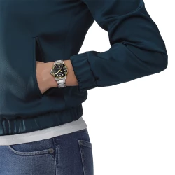 Tissot Seastar 1000 36mm Black & Yellow Gold PVD Watch on models wrist