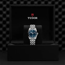 Tudor Black Bay 31 blue diamond dot dial in a Tudor presentation box