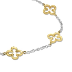Two-Tone 9ct Gold Chain & Flower Bracelet Close Up