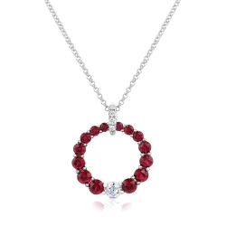 White Gold 1.21ct Ruby and Diamond Circle Necklace Close Up
