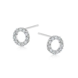 White Gold and Diamond Small Open Circle Stud Earrings inward angle