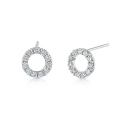 White Gold and Diamond Small Open Circle Stud Earrings one to the side