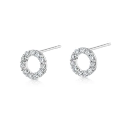 White Gold and Diamond Small Open Circle Stud Earrings side view