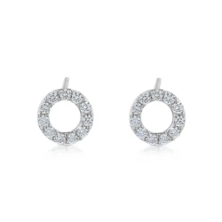 White Gold and Diamond Small Open Circle Stud Earrings