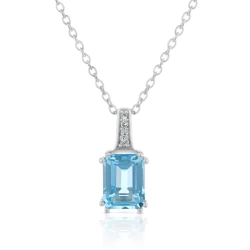White Gold Octagonal Blue Topaz and Diamond Necklace close up