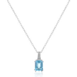 White Gold Octagonal Blue Topaz and Diamond Necklace