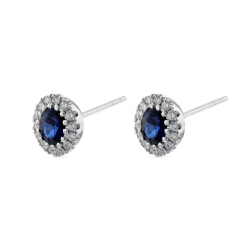 White Gold Oval Sapphire & Diamond Cluster Earrings side view