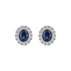White Gold Oval Sapphire & Diamond Cluster Earrings
