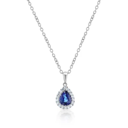White Gold pear drop Sapphire & Diamond Pendant