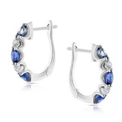 White Gold Sapphire & Diamond Hoop Earrings Outward Angle View