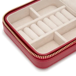 Wolf Caroline Zip Travel Case in red storage compartments close up