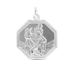Silver Medium Octagonal St Christopher Pendant