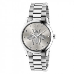 Gucci Steel G-Timeless Silver & Bee Motif Dial Watch - 38mm