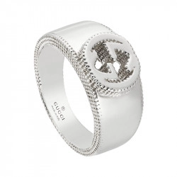 Gucci Silver Interlocking Collection Textured Ring - 9.4mm