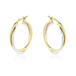 Yellow and White Gold 25mm Hoops AngledView