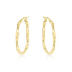Yellow Gold 30mm Twisted Hoop Earrings angled view