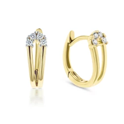 Yellow Gold Diamond Arc Hoop Earrings Front View and Angled