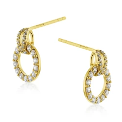 Yellow Gold Diamond Open Circle Drop Earrings Angled Side View