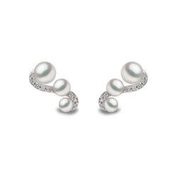 Yoko London Sleek White Gold Pearl and Diamond Wave Earrings