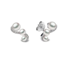 Yoko London Sleek White Gold Pearl and Diamond Wave Earrings front and side