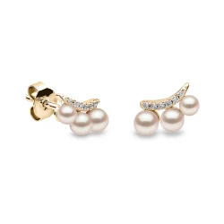 Yoko Sleek Collection 18ct Yellow Gold Akoya Pearl & Diamond Curve Stud Earrings