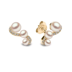 Yoko London Sleek Collection 18ct Yellow Gold Akoya Pearl & Diamond Wave Design Stud Earrings