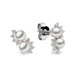 Yoko London Sleek Collection 18ct White Gold Akoya Pearl & Diamond Wave Stud Earrings