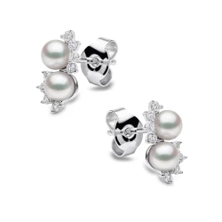 Yoko London Sleek Collection 18ct White Gold Akoya Pearl & Diamond Wave Stud Earrings