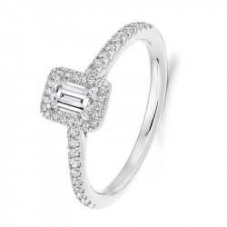 Platinum & Emerald Cut 0.31ct Diamond Halo Ring