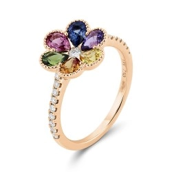 18ct Rose Gold Multi Colour Sapphire & Diamond Flower Ring