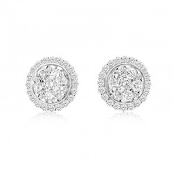 18ct White Gold 1.03ct Diamond Cluster Earrings with Diamond Halo