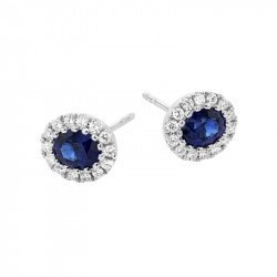 18ct White Gold Oval Sapphire & Diamond Cluster Stud Earrings