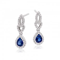 18ct White Gold Sapphire & Diamond Drop Earrings