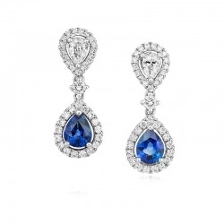 18ct White Gold Pear Shaped Sapphire & Diamond Cluster Drop Earrings