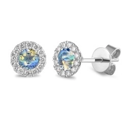 9ct White Gold Moonstone & Diamond June Birthstone Earrings