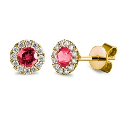 9ct Yellow Gold Ruby & Diamond Cluster Birthstone Stud Earrings